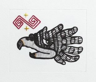<em>Cuauhtli</em> (Eagle), lithograph with hand-stitching, 2018