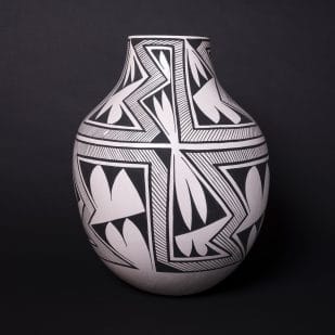 Chaco America, Jacob Thomas Frye (Tesuque Pueblo), 18“ x 16”, Earthenware clay, stone polish, 08 kiln fired, commercial jet black