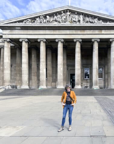 Mattie Reynolds in front of the British Museum, photograph courtesy Mattie Reynolds